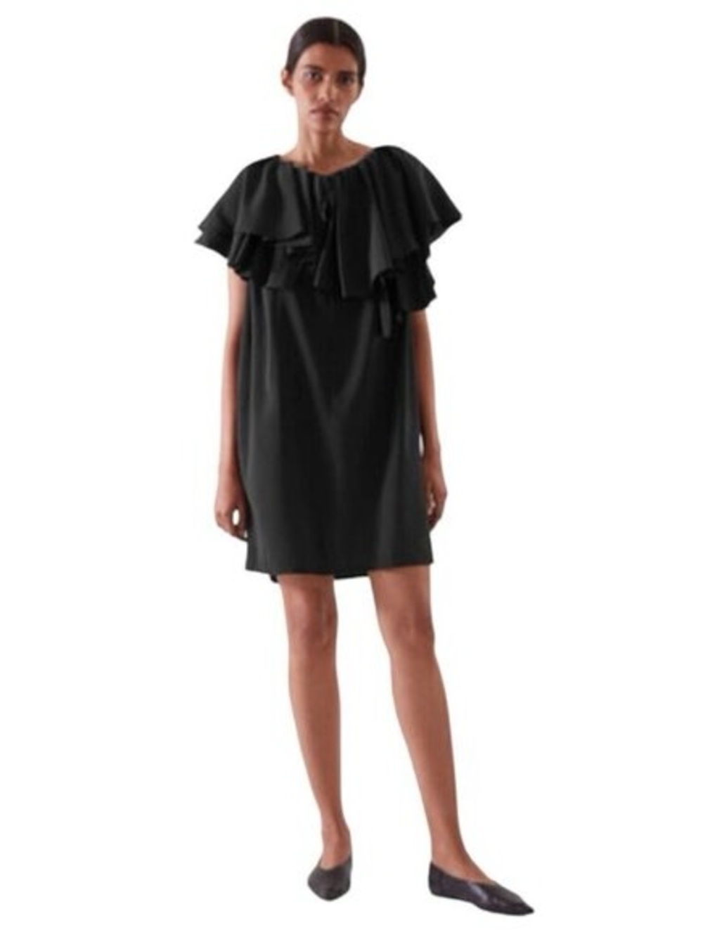 COS Black Ruffled Cape Sleeved Dress